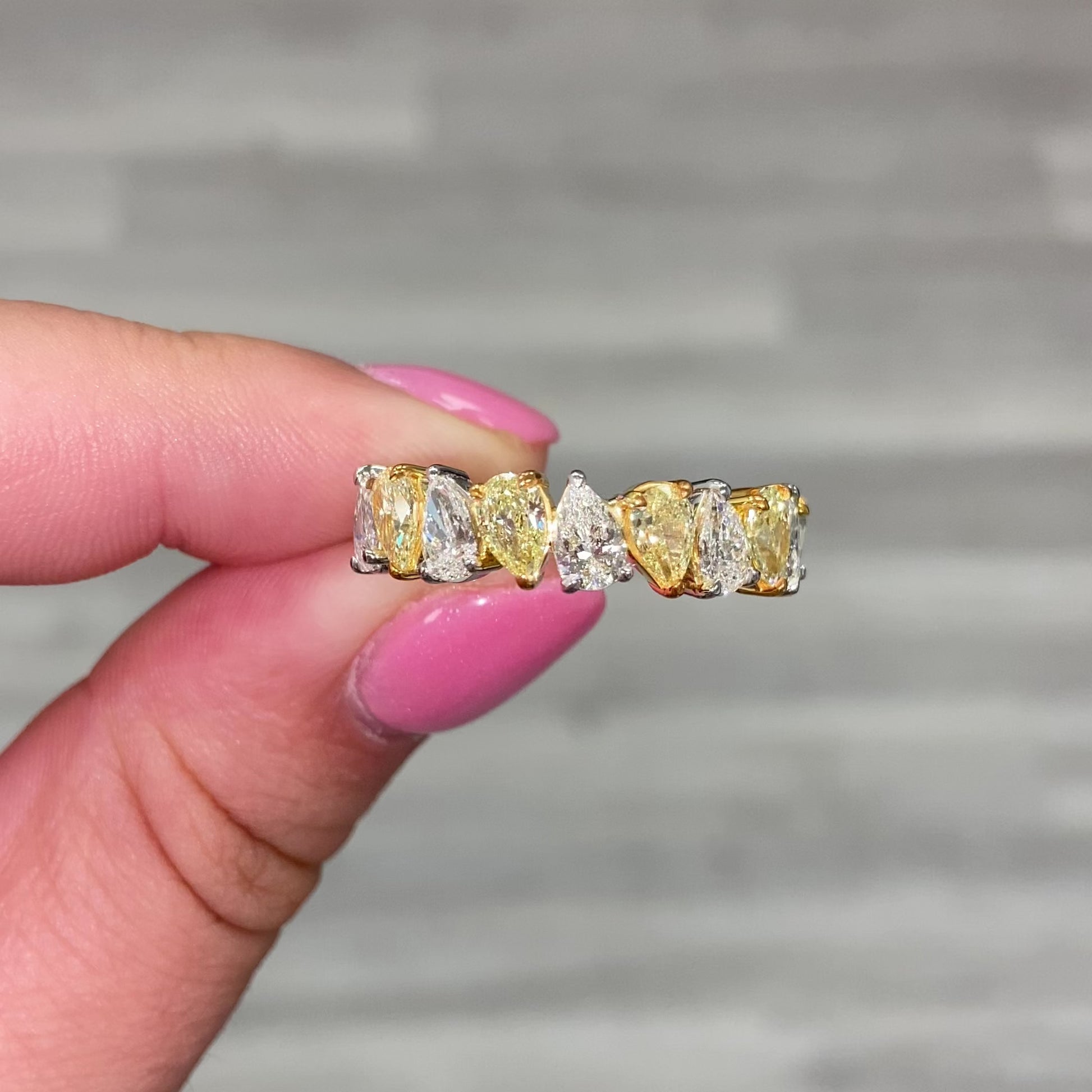 Alternating Fancy Yellow and White Diamond Eternity Band