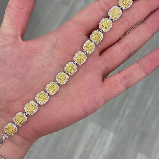 Yellow diamond bracelet, double halo yellow diamonds, yellow diamonds, natural yellow diamonds, canary yellow diamonds