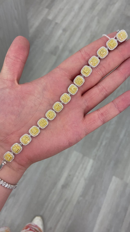 Yellow diamond bracelet, double halo yellow diamonds, yellow diamonds, natural yellow diamonds, canary yellow diamonds