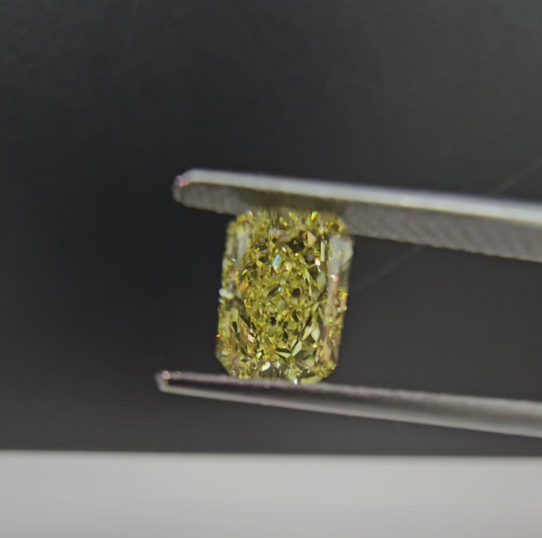 1.02 Carat Elongated Radiant Cut Diamond  GIA Certified Diamond  Fancy Intense Yellow  VVS1 Clarity 