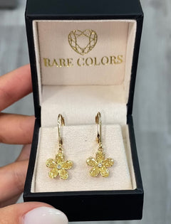 Yellow Diamond Flower Drop Earrings