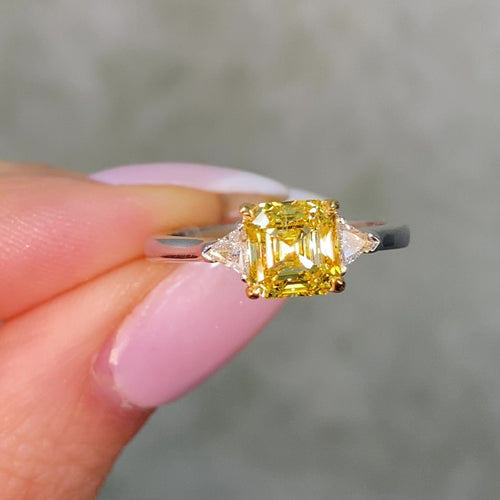 1.5ct Vivid Yellow Asccher Cut Diamond Engagement Ring