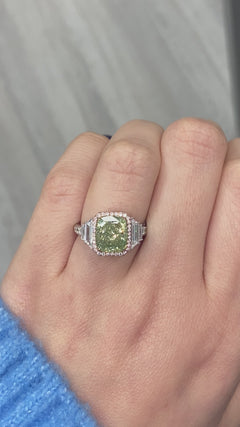 4ct Green Cushion Diamond Ring