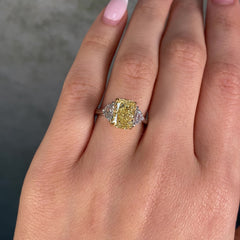 3 Carat Cushion Cut Fancy Yellow Diamond Engagement Ring