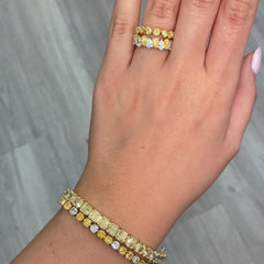 4.77 Carats Total Half Eternity Band with diamonds reaching halfway around the band Mixed Shapes: Heart, Pear, Oval, Cushion, Radiant Diamonds Crafted in 18k Yellow Gold Handmade in NYC