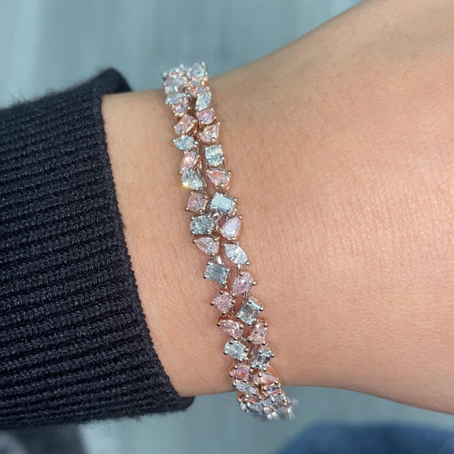 Pink diamond bracelet. pink diamond pear shape bracelet. Pink tennis bracelet. Natural pink diamond bracelet. Multi row pink diamond bracelet. Pink diamond jewelry