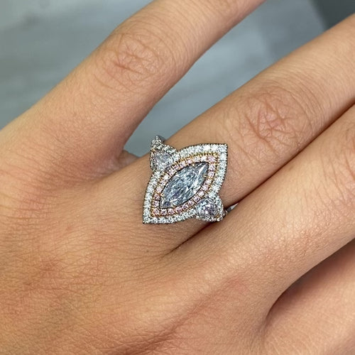 1 Carat GIA Light Blue Marquise Diamond Ring