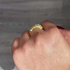 Invisible set yellow diamond ring, elongated radiant diamonds, fancy intense yellow, canary diamond ring, half eternity band set east west, rare diamond ring, gold half eternity band