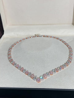 17 Carat Alternating Pink and Colorless Diamond Riviera Necklace