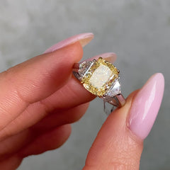 3 Carat Fancy Yellow Elongated Cushion Diamond Engagement Ring