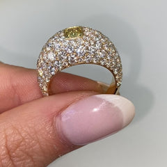 Half Carat Fancy Intense Yellow Radiant with Diamond Pave Dome Ring