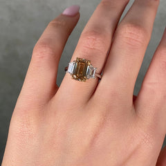 3.55ct Champagne Emerald Diamond Engagement Ring
