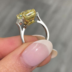 5 Carat Fancy Yellow Elongated Radiant Diamond Three Stone Ring