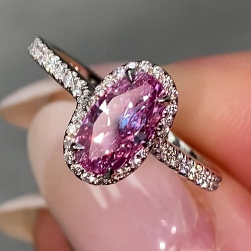 GIA certified vivid purple-pink oval diamond ring, a unique marvel of nature, VS2 clarity.