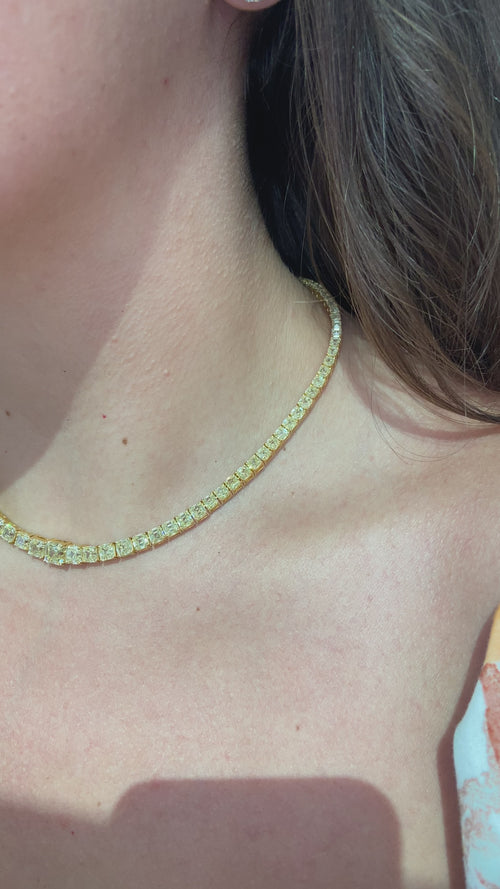 fancy yellow emerlad cut diamond riviera necklace