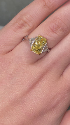 3 Carat Fancy Intense Yellow Elongated Radiant Diamond Engagement Ring