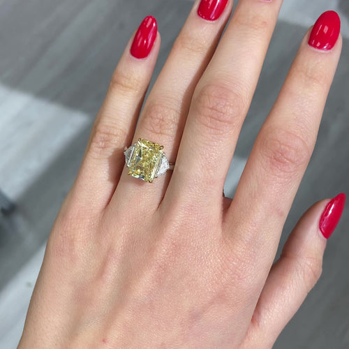5 Carat Fancy Yellow Elongated Radiant Cut Engagement Ring
