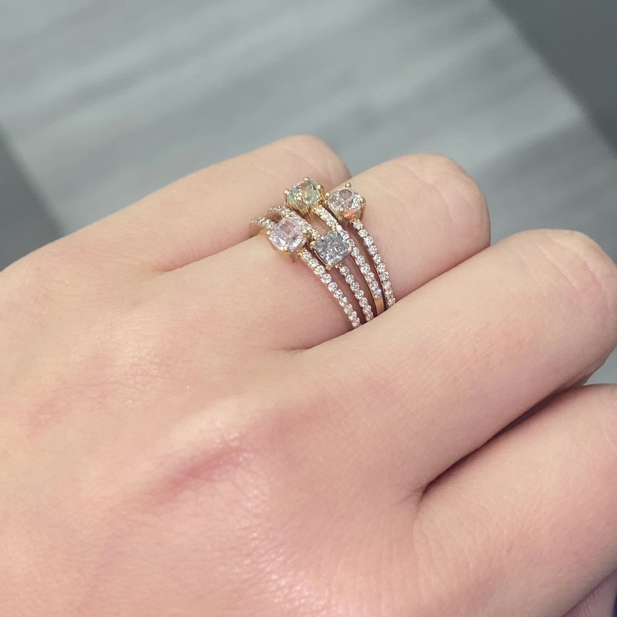 Fancy Light Pink Cushion Stackable Ring