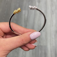 yellow and white diamond bangle with all natural diamonds and pave on the band