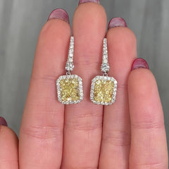 6ct Fancy Light Yellow Radiant Drop Earrings