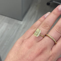 4.45 Carat Fancy Yellow Elongated Radiant Cut Diamond VVS2 Clarity Excellent, Very Good cutting No Fluorescence GIA Certified Diamond