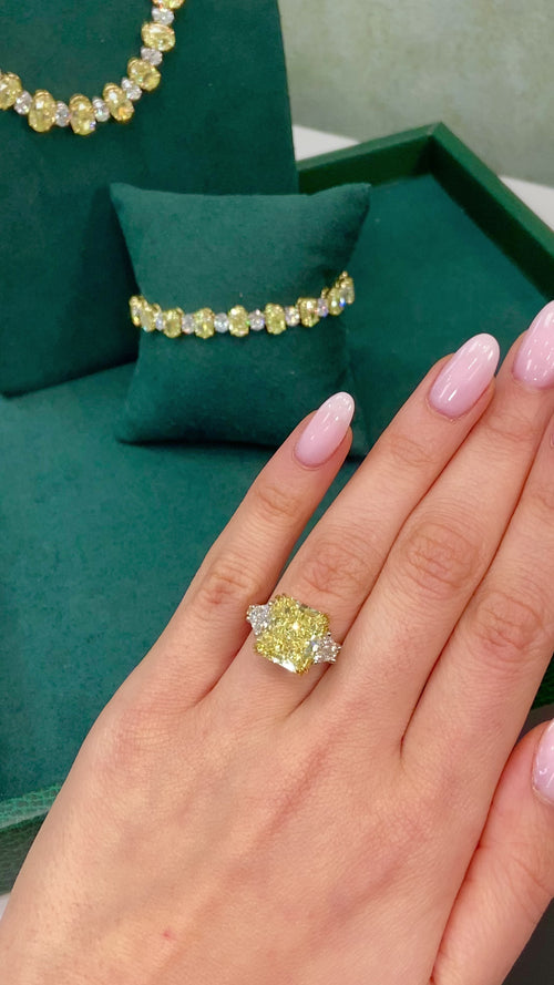8.16 Carat Intense Yellow Radiant Diamond Engagement Ring