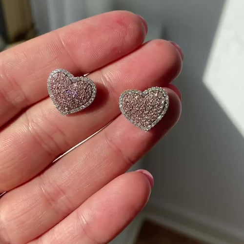 Pink and White Diamond Heart Stud earrings