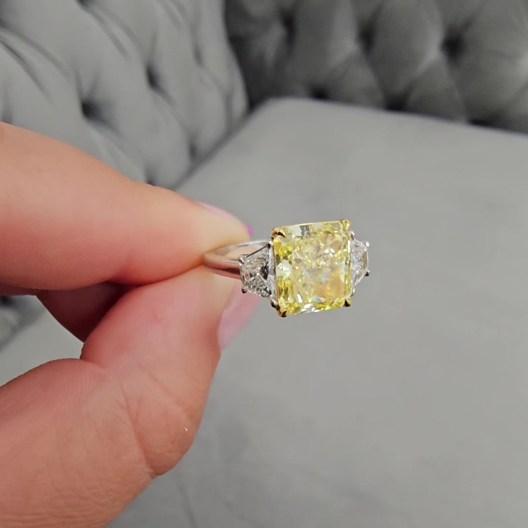 3.87ct Fancy Yellow VVS2 Diamond Three Stone Ring