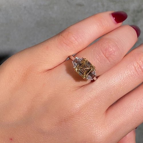 3.6ct Fancy Yellow Square Emerald Diamond Engagement Ring