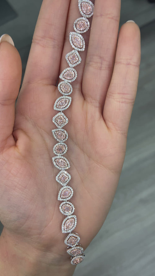 Natural pink and white diamond bracelet with mixed shape diamonds