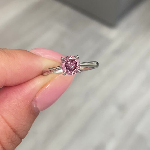 1 Carat GIA Fancy Intense Pink Round Diamond Ring