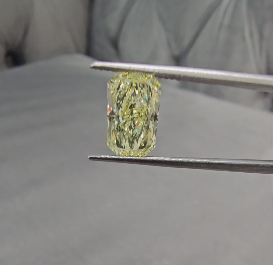 3.76 Carat Fancy Yellow Elongated Radiant Cut Diamond SI1 Clarity Very Good, Excellent cutting No Fluorescence GIA Certified Diamond