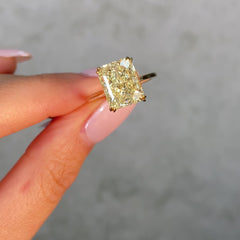 5.74 Carat Fancy Yellow Elongated Radiant Cut Diamond Solitaire Engagement Ring