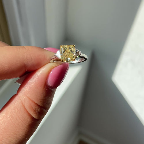 2ct Fancy Yellow Radiant Cut Diamond Engagement Ring