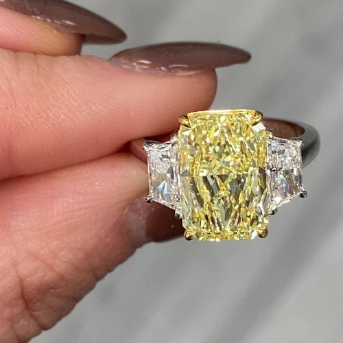 4ct Fancy Yellow Elongated Radiant Diamond Engagement Ring