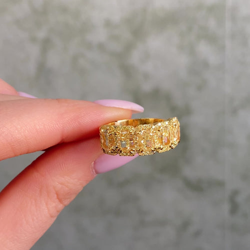 Fancy Light Yellow Golden Halo Half Eternity Band