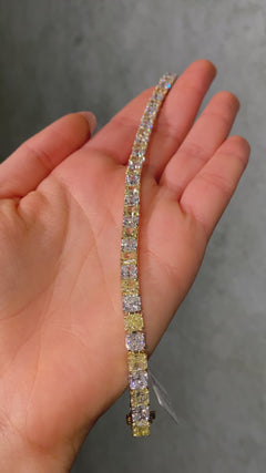 25 Carat Fancy Yellow and White Cushion Diamond Alternating Tennis Bracelet