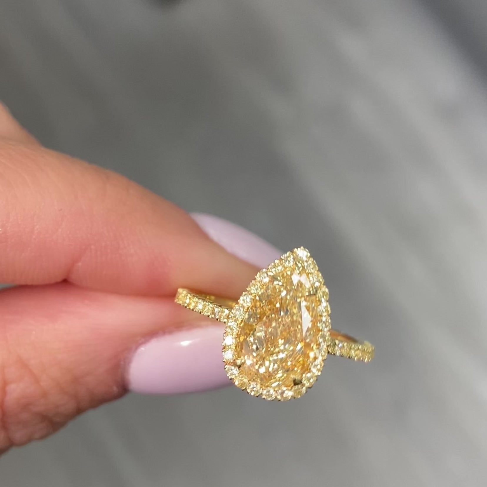 Yellow diamond halo engagement ring, canary diamond engagement ring, all yellow diamonds, natural diamond ring