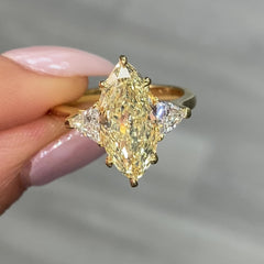3 Carat Marquise Cut Light Yellow Diamond Three Stone Ring