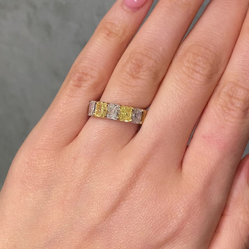 Alternating Radiant Yellow and Colorless Diamond Half Eternity Band