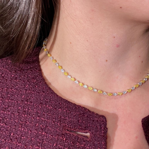 11.5ct Alternating Fancy Yellow and White Pear Diamond Necklace