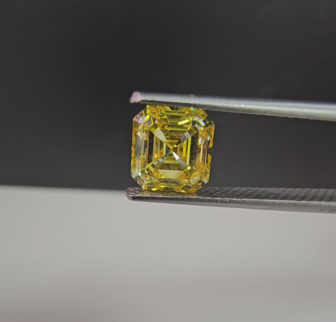 1.53 Carat Asscher Cut GIA Certified Diamond  Fancy Vivid Yellow  SI2 Clarity 