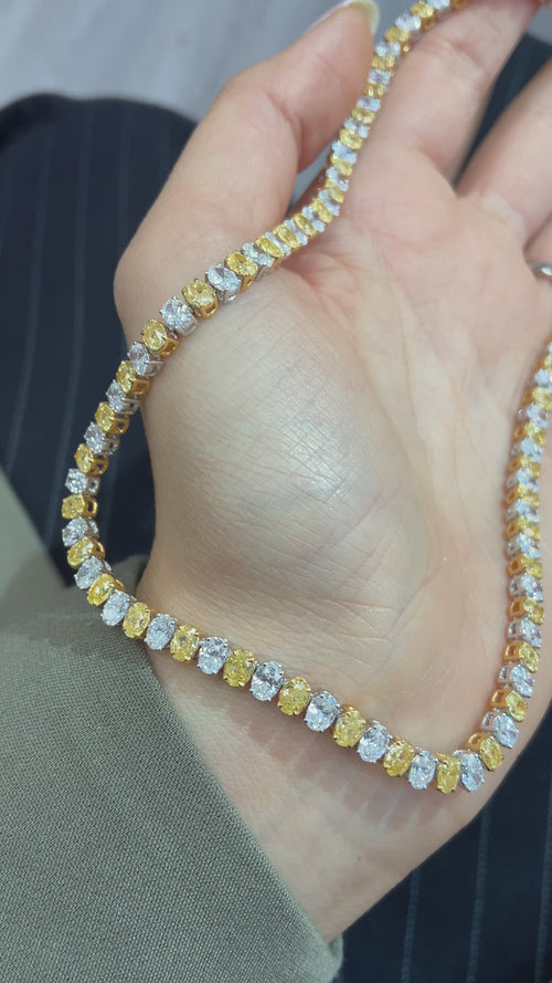 24ct Alternating Yellow and White Oval Diamond Necklace