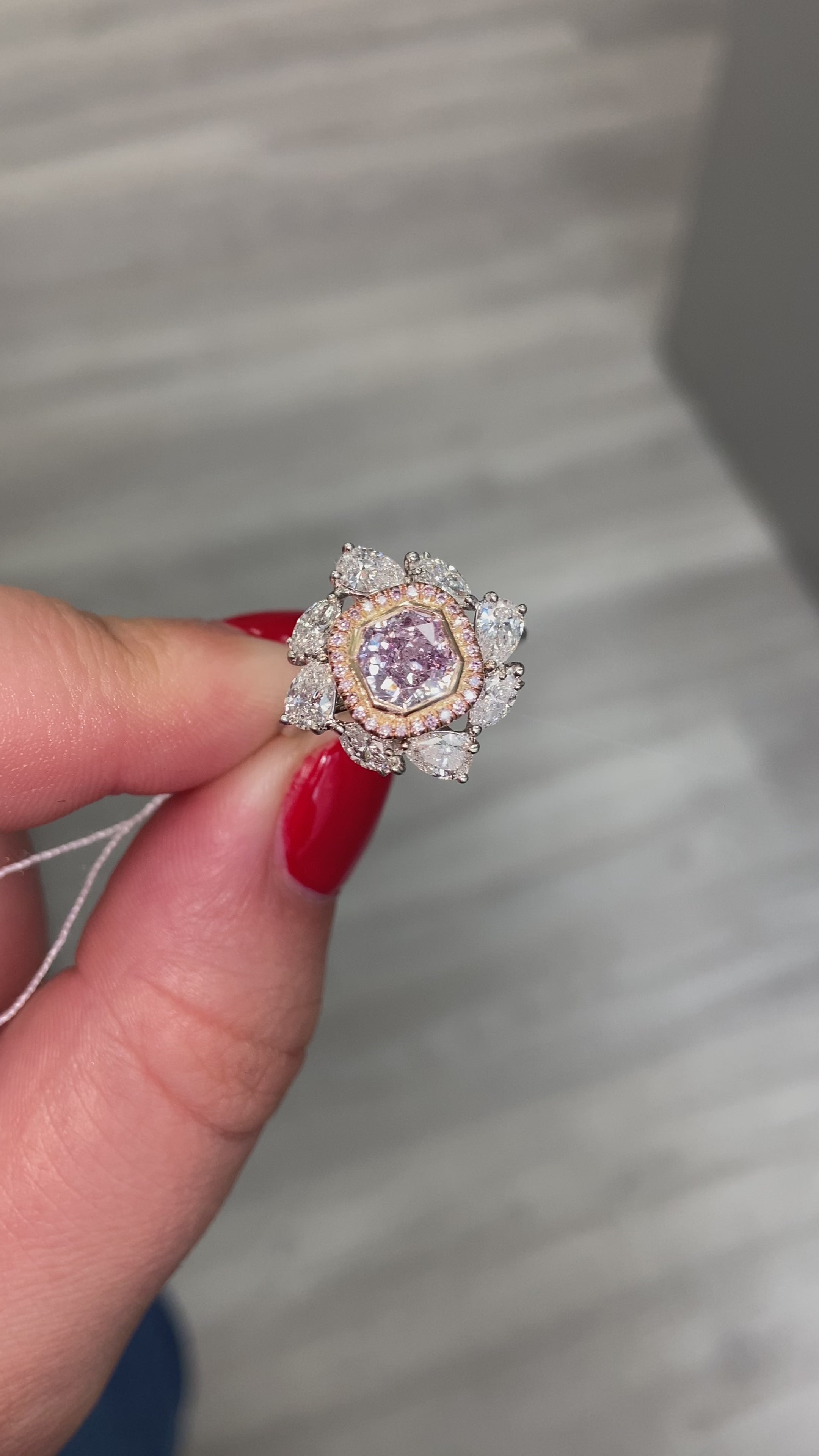 1.02ct GIA Fancy Purple-Pink Radiant Diamond Ring