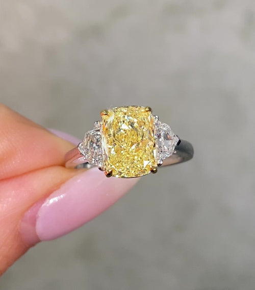 3 Carat Cushion Cut Fancy Yellow Diamond Engagement Ring