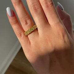 yellow diamonds, yellow diamond ring, yellow diamond eternity band, yellow diamond jewelry, canary yellow diamonds, cushion eternity band