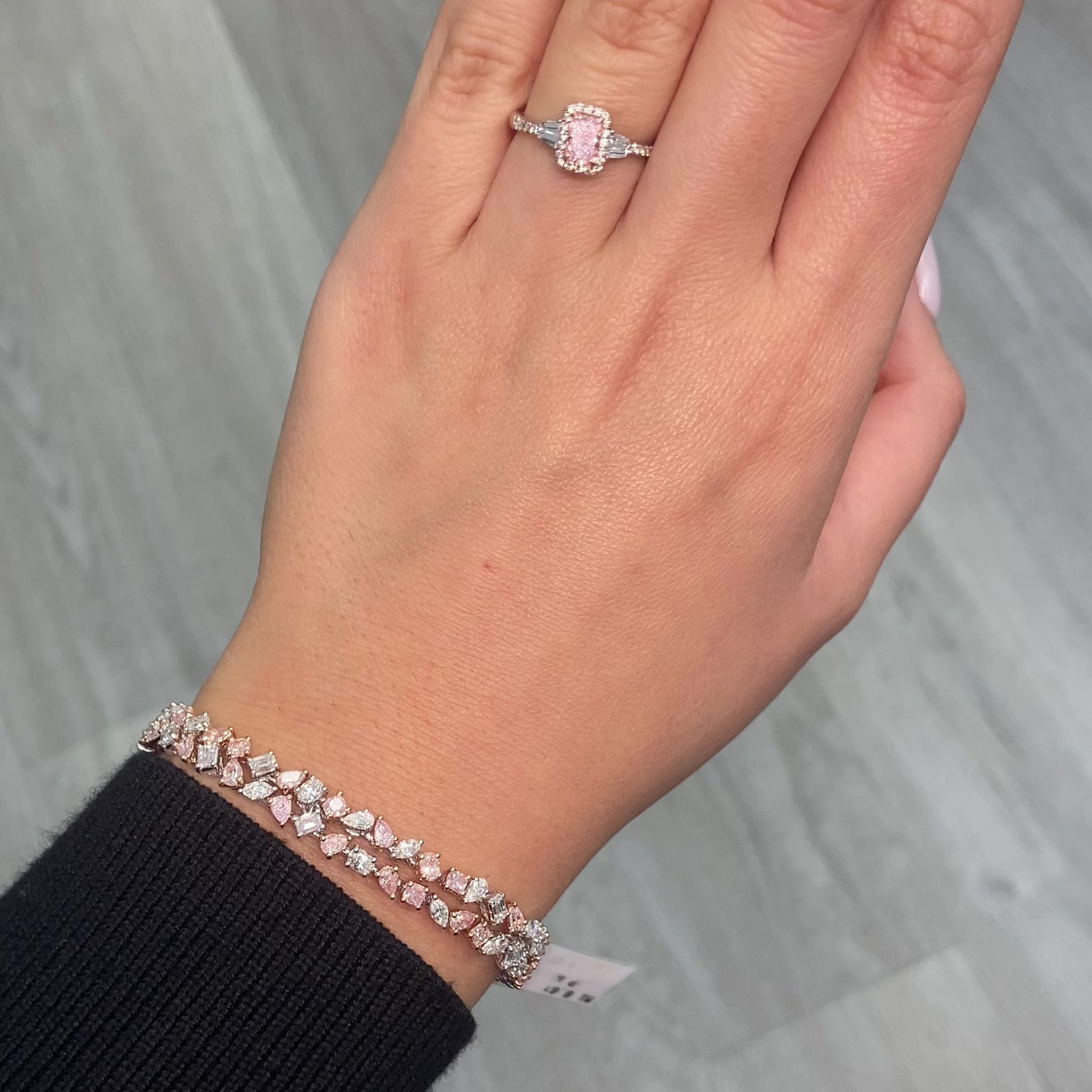 Pink diamond bracelet. pink diamond pear shape bracelet. Pink tennis bracelet. Natural pink diamond bracelet. Multi row pink diamond bracelet. Pink diamond jewelry