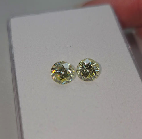 1 Carat each Fancy Light Yellow Round Diamond Matched Pair - Loose