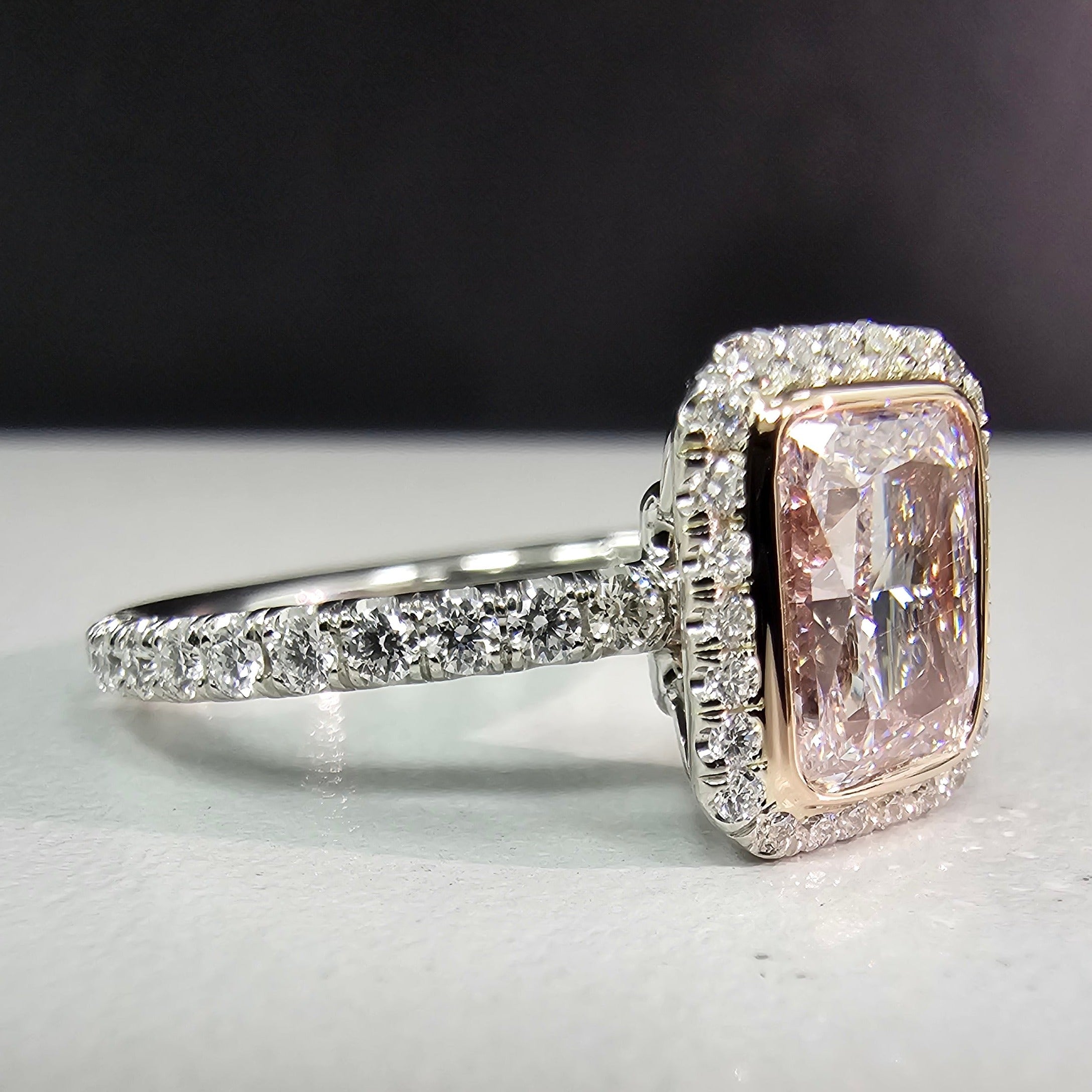 1.5ct Faint Pink Elongated Radiant Diamond Ring