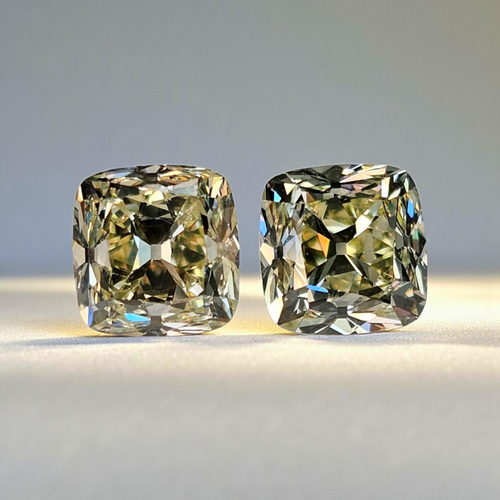 3 Carat Each Matched Pair of Antique Cushion Inspired Light Yellow Diamonds - Loose